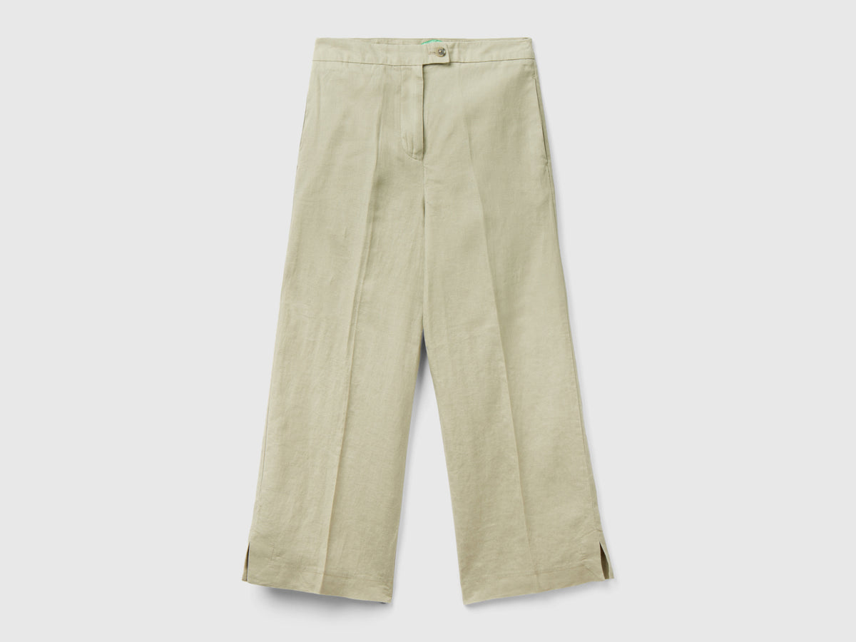 Pantaloni cropped in puro lino