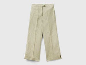 Pantaloni cropped in puro lino
