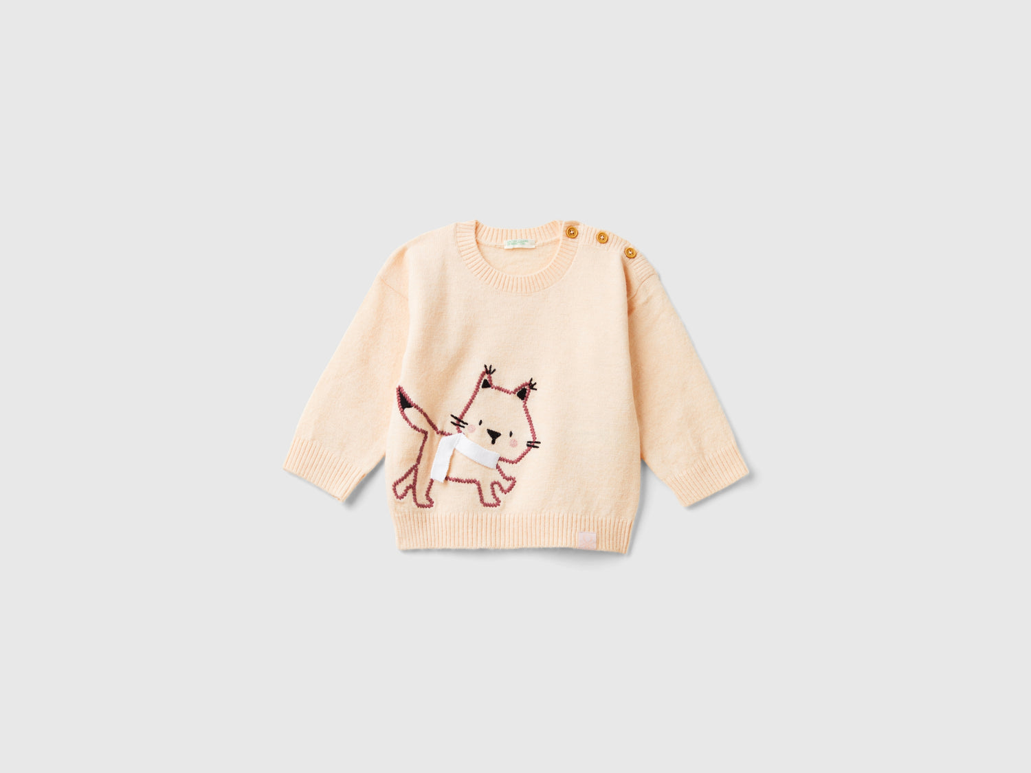 Maglia con ricamo gatto da neonato rosa pastello | Benetton Outlet