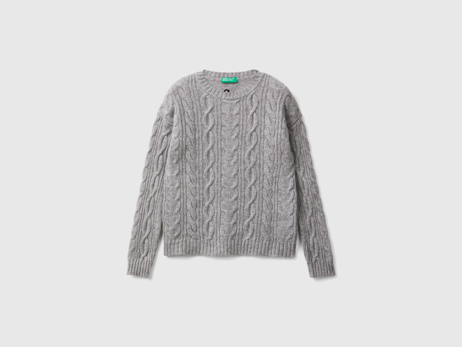 Maglia con trecce in misto lana da bambino grigio chiaro | Benetton Outlet