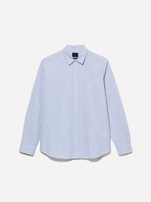 Camicia in misto lino azzurra a righe