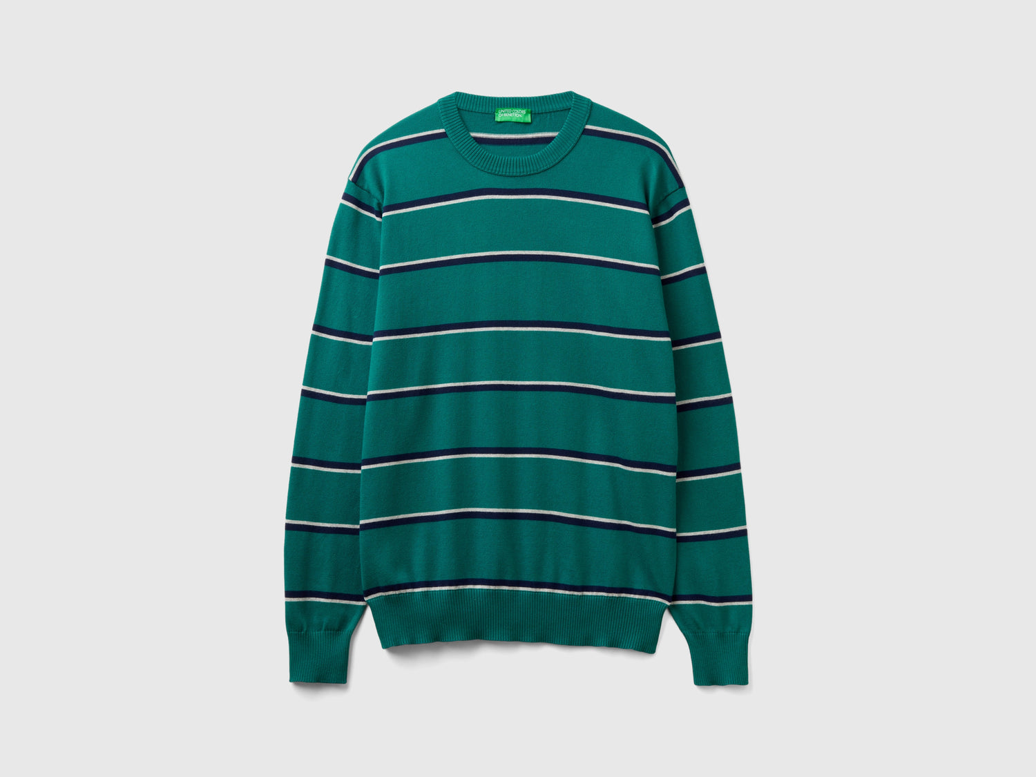 Maglia a righe 100% cotone da uomo verde scuro | Benetton Outlet