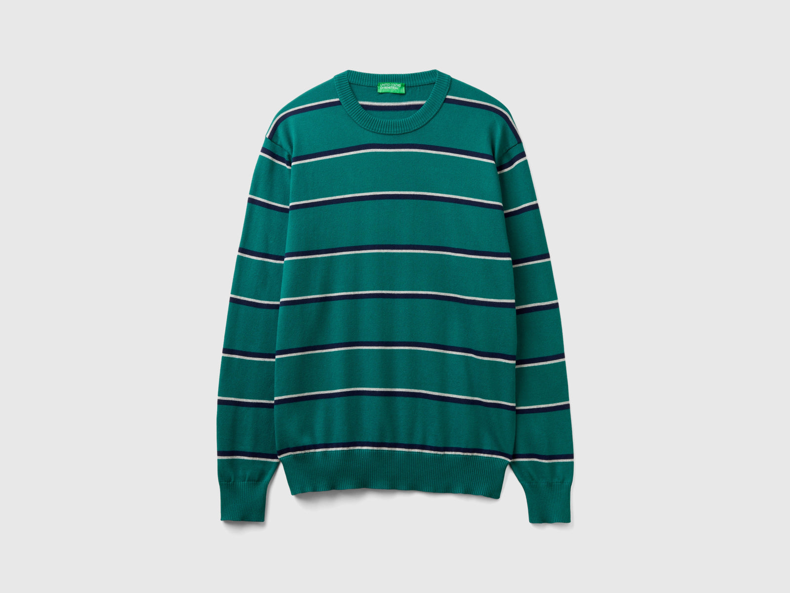 Maglia a righe 100% cotone da uomo verde scuro | Benetton Outlet