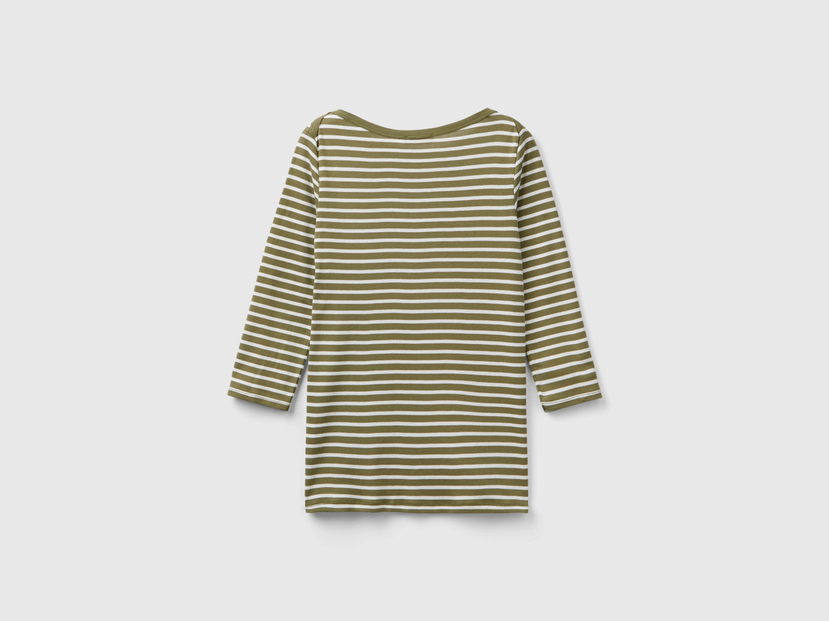 T-shirt manica 3/4 a righe in puro cotone