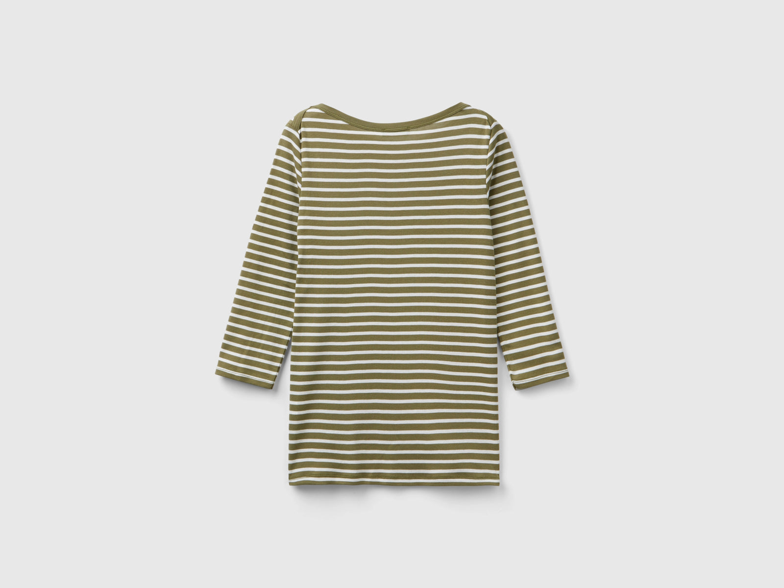 T-shirt manica 3/4 a righe in puro cotone da donna verde militare 2 | Benetton Outlet