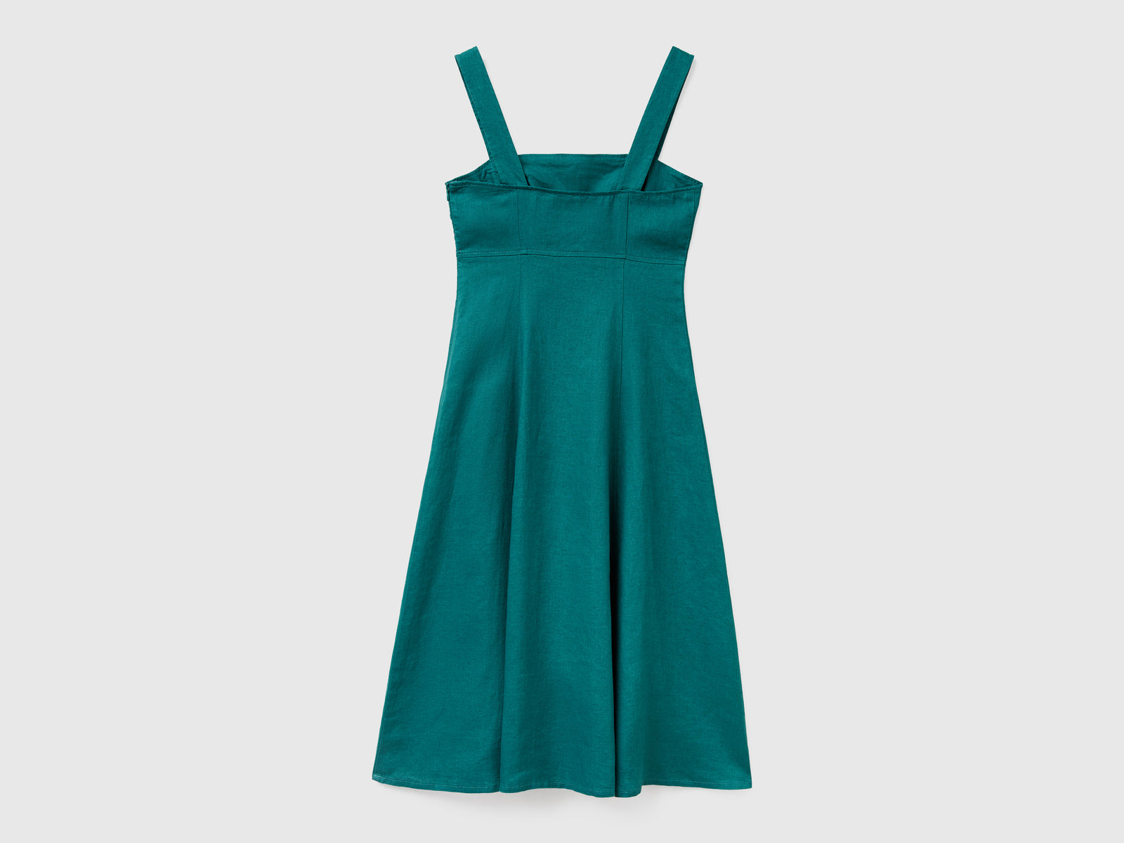 Vestito scollo quadrato in puro lino da donna verde scuro 2 | Benetton Outlet