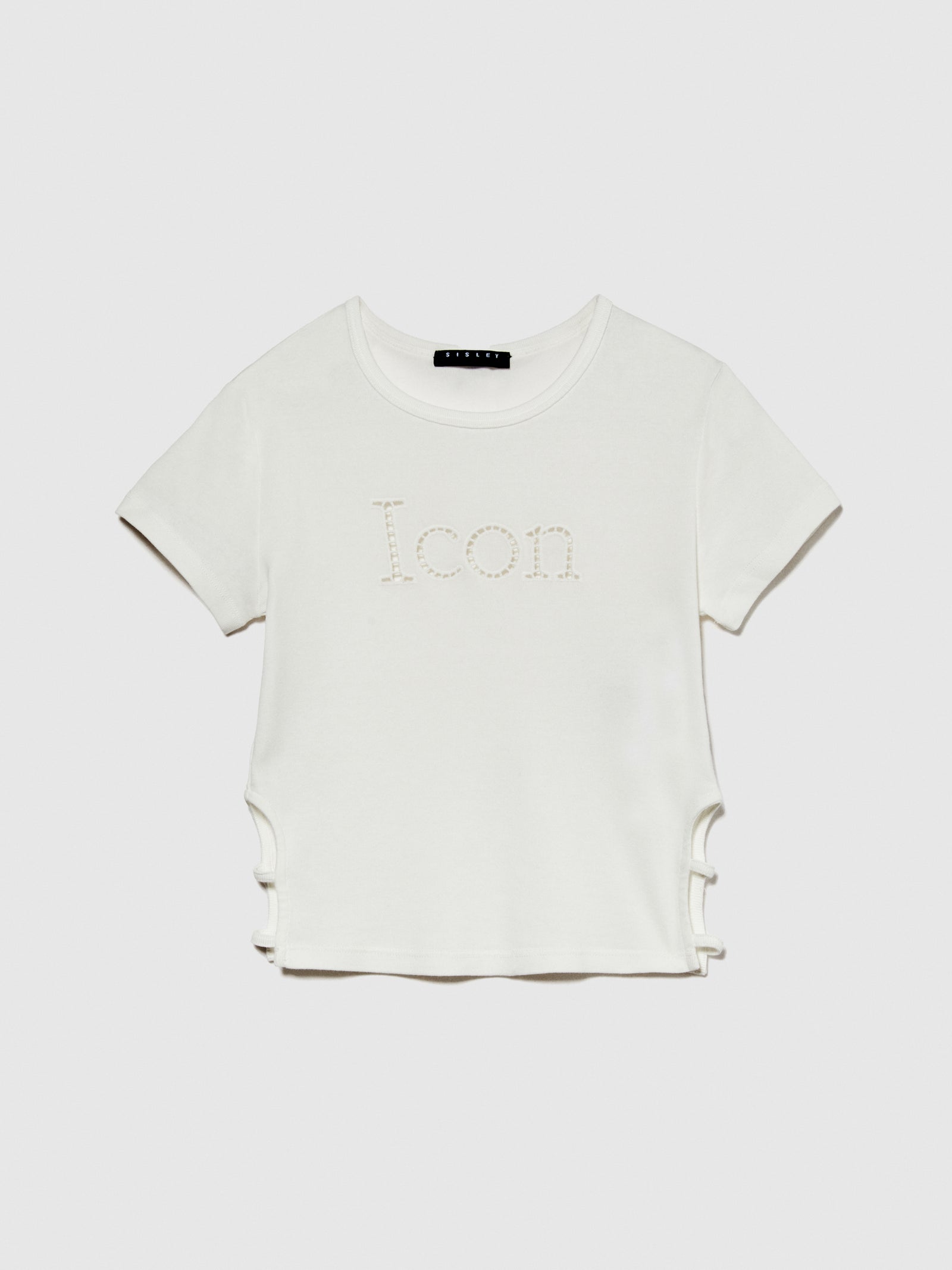 T-shirt con ricamo e cut-out da bambina bianco | Sisley young Outlet