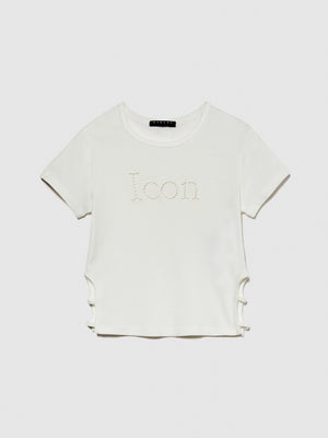 T-shirt con ricamo e cut-out