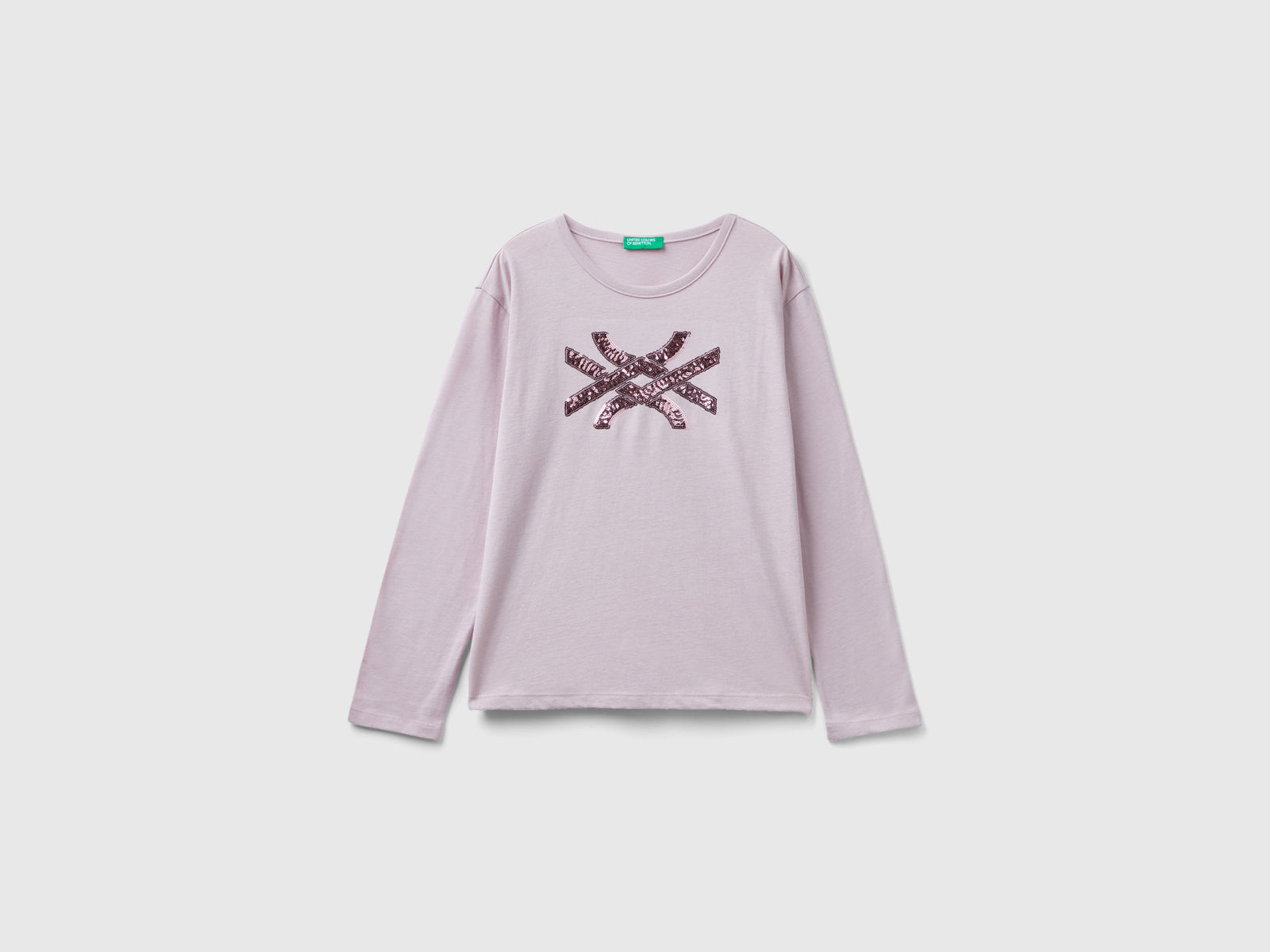 T-shirt in caldo cotone bio con paillettes da bambina rosa | Benetton Outlet