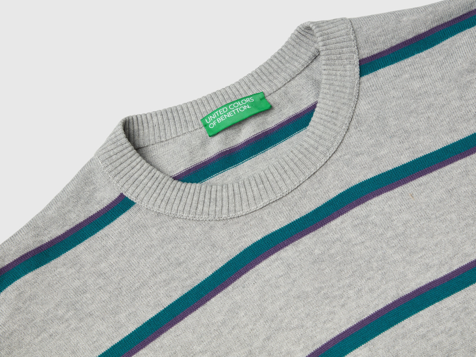 Maglia a righe 100% cotone da uomo grigio chiaro 3 | Benetton Outlet
