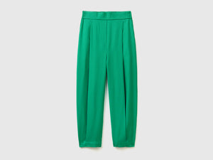 Pantaloni lunghi cropped in tessuto fluido