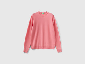 Maglia girocollo rosa in pura lana Merino