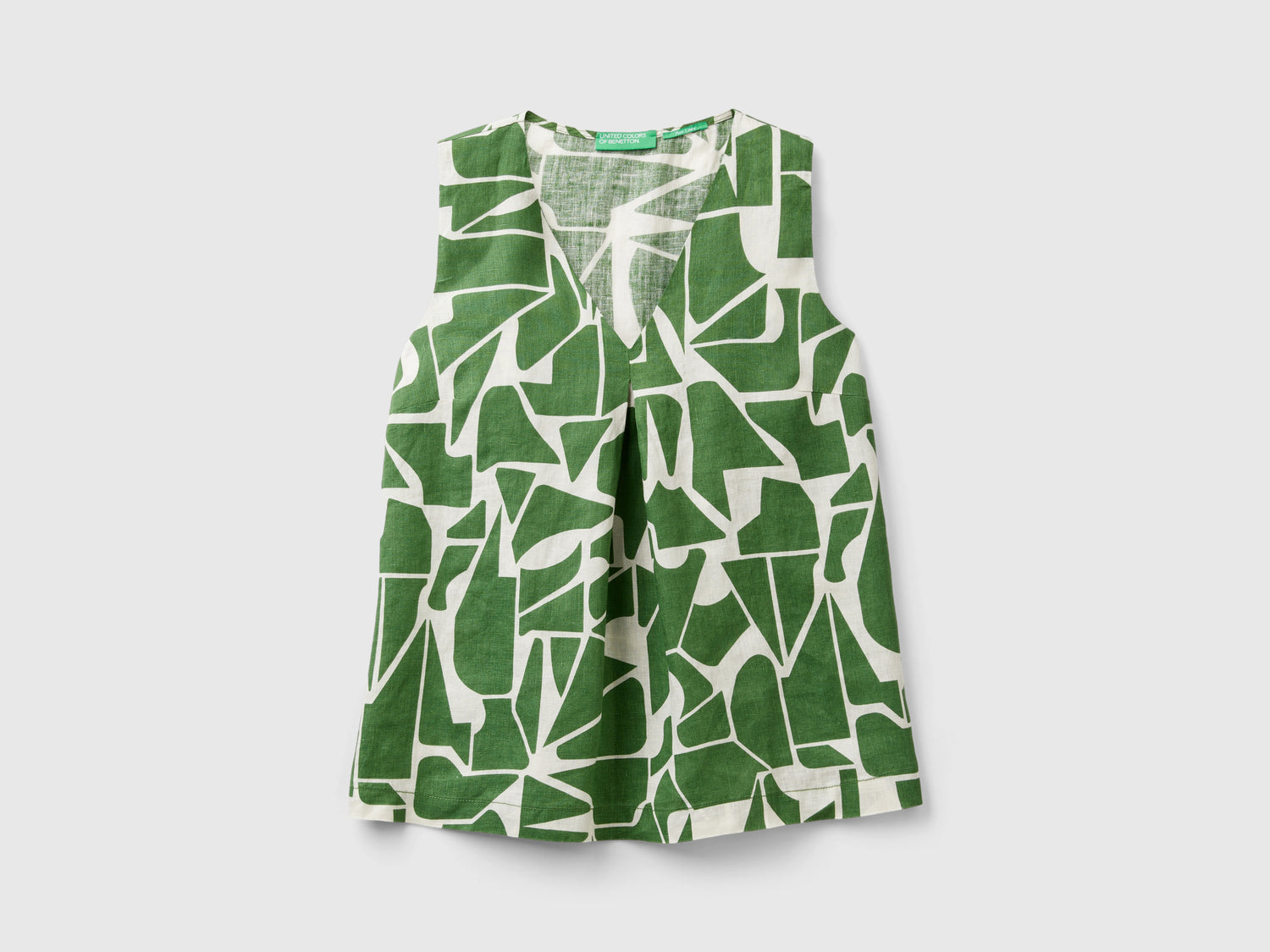 Blusa in lino stampato da donna verde militare | Benetton Outlet
