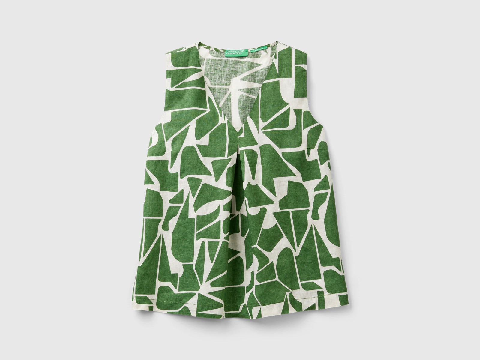 Blusa in lino stampato da donna verde militare | Benetton Outlet
