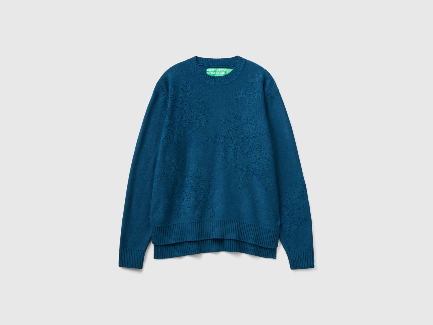 Maglia con disegni floreali in misto cashmere da donna verde ottanio | Benetton Outlet