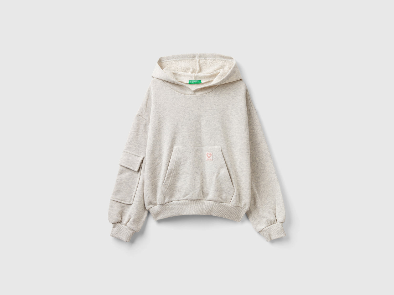 Felpa con tasche e cappuccio da bambina grigio chiaro | Benetton Outlet