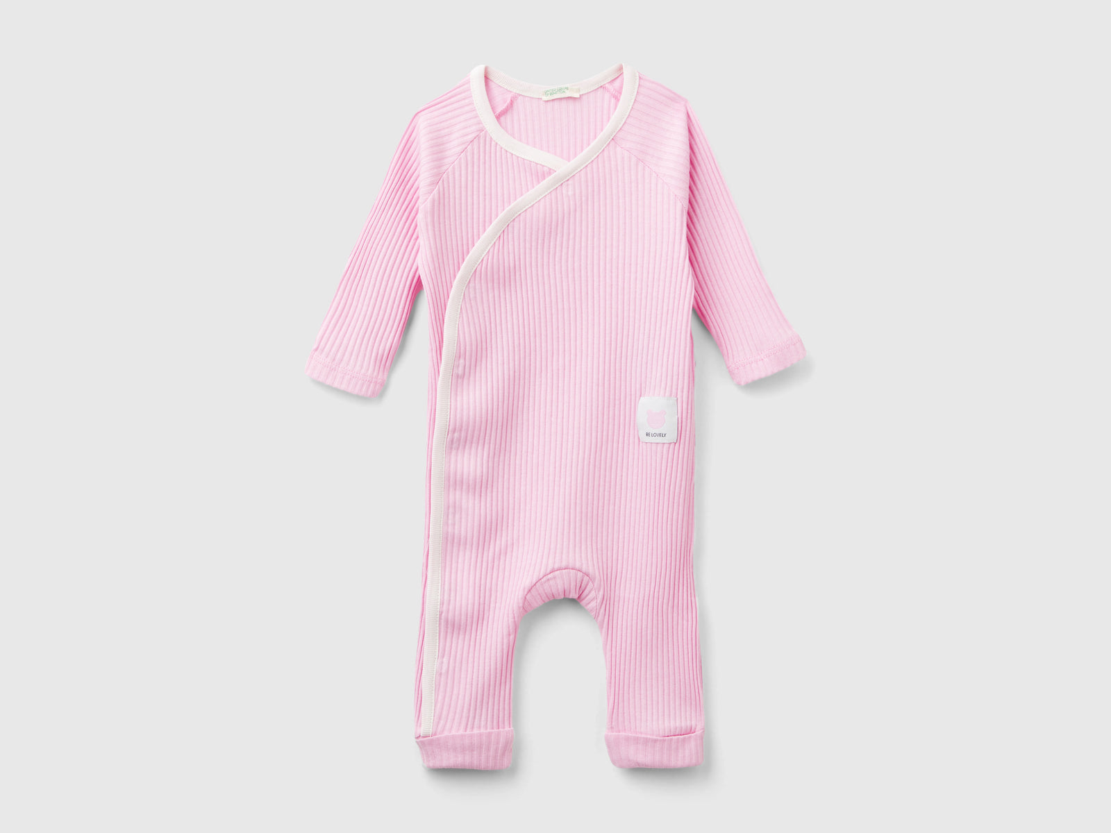 Tutina a costine in cotone bio da neonato rosa | Benetton Outlet