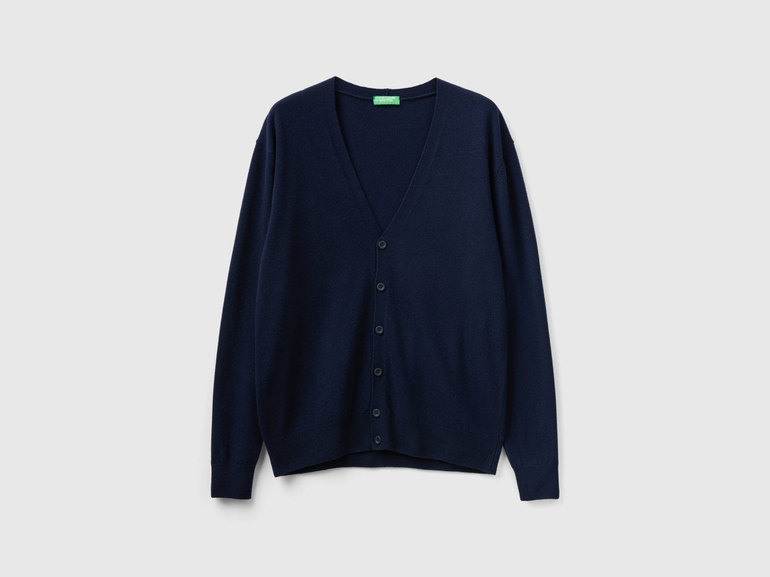 Cardigan scollo a V in pura lana Merino da uomo blu scuro | Benetton Outlet
