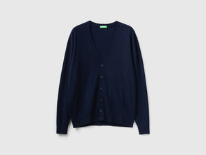 Cardigan scollo a V in pura lana Merino