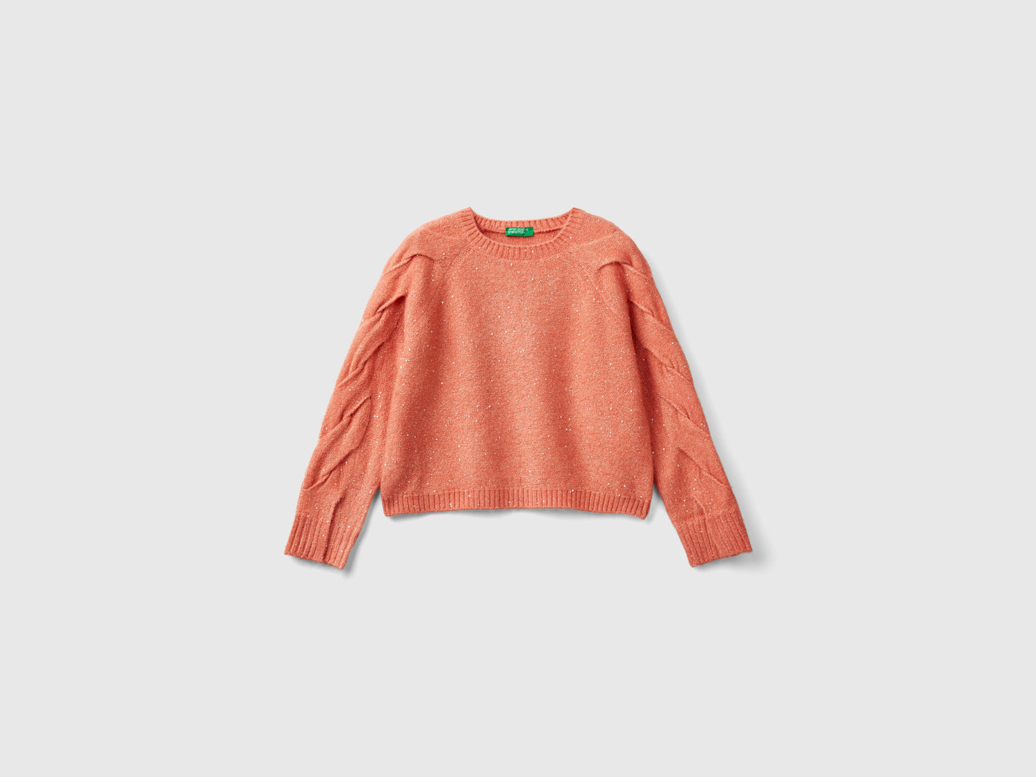 Maglia con tessuto riciclato e paillettes da bambina pesca | Benetton Outlet
