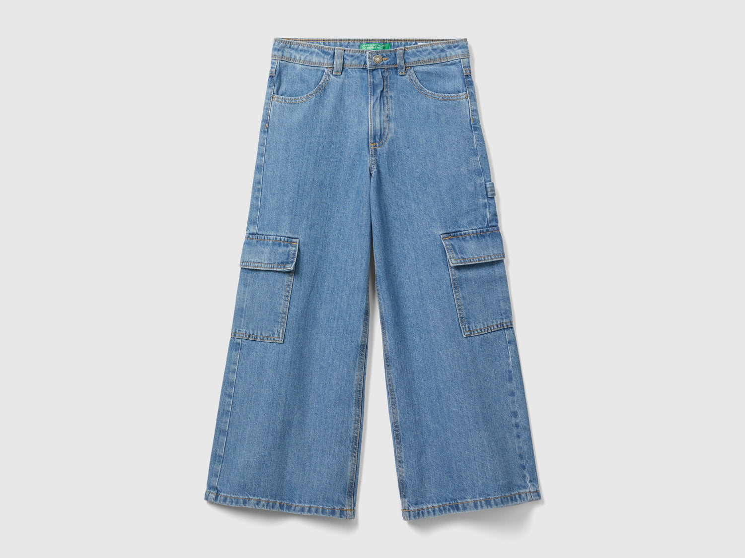 Jeans cargo wide fit da bambina azzurro | Benetton Outlet