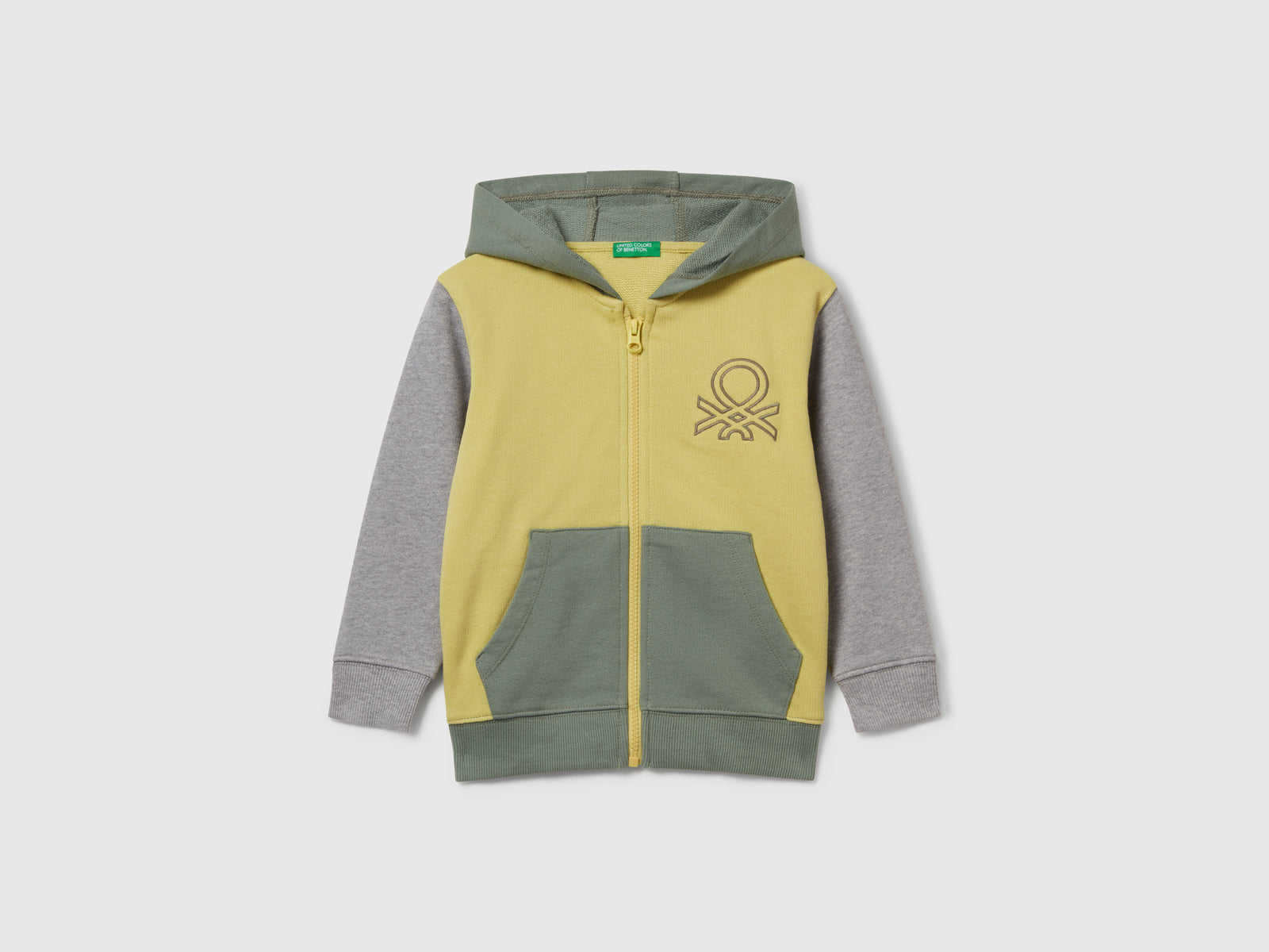 Felpa con cappuccio e ricamo da bimbo verde oliva | Benetton Outlet