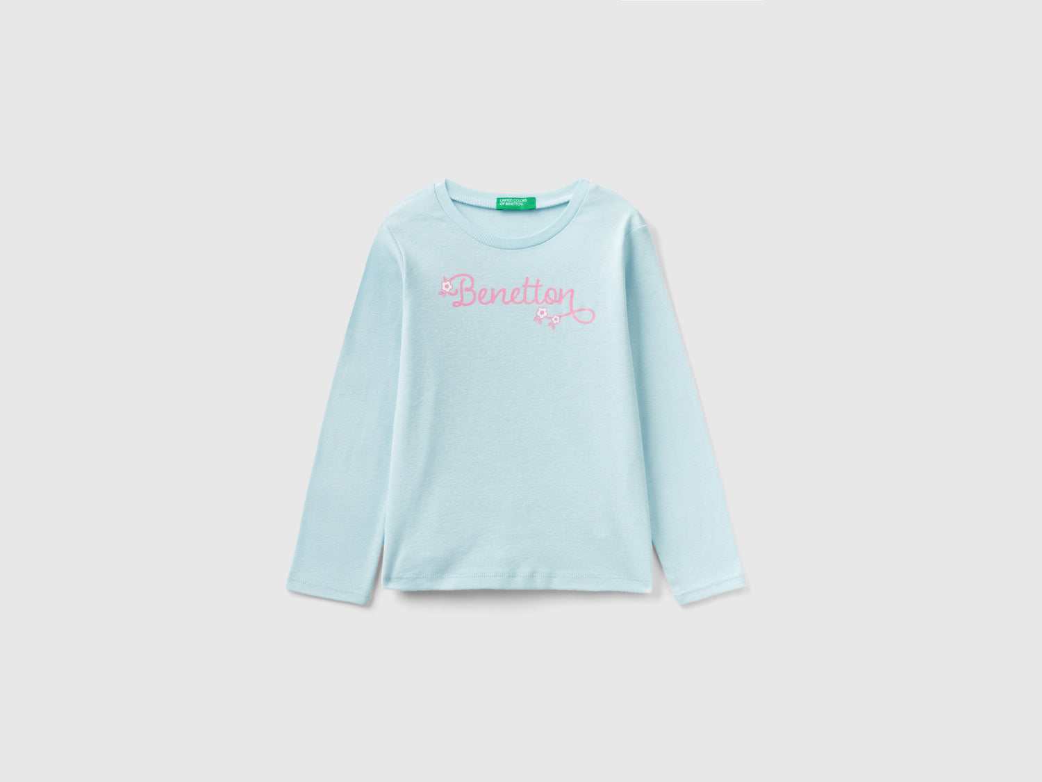 T-shirt manica lunga con stampa glitter da bimba azzurro | Benetton Outlet