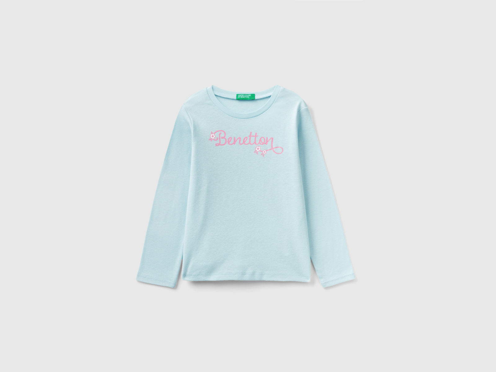 T-shirt manica lunga con stampa glitter da bimba azzurro | Benetton Outlet