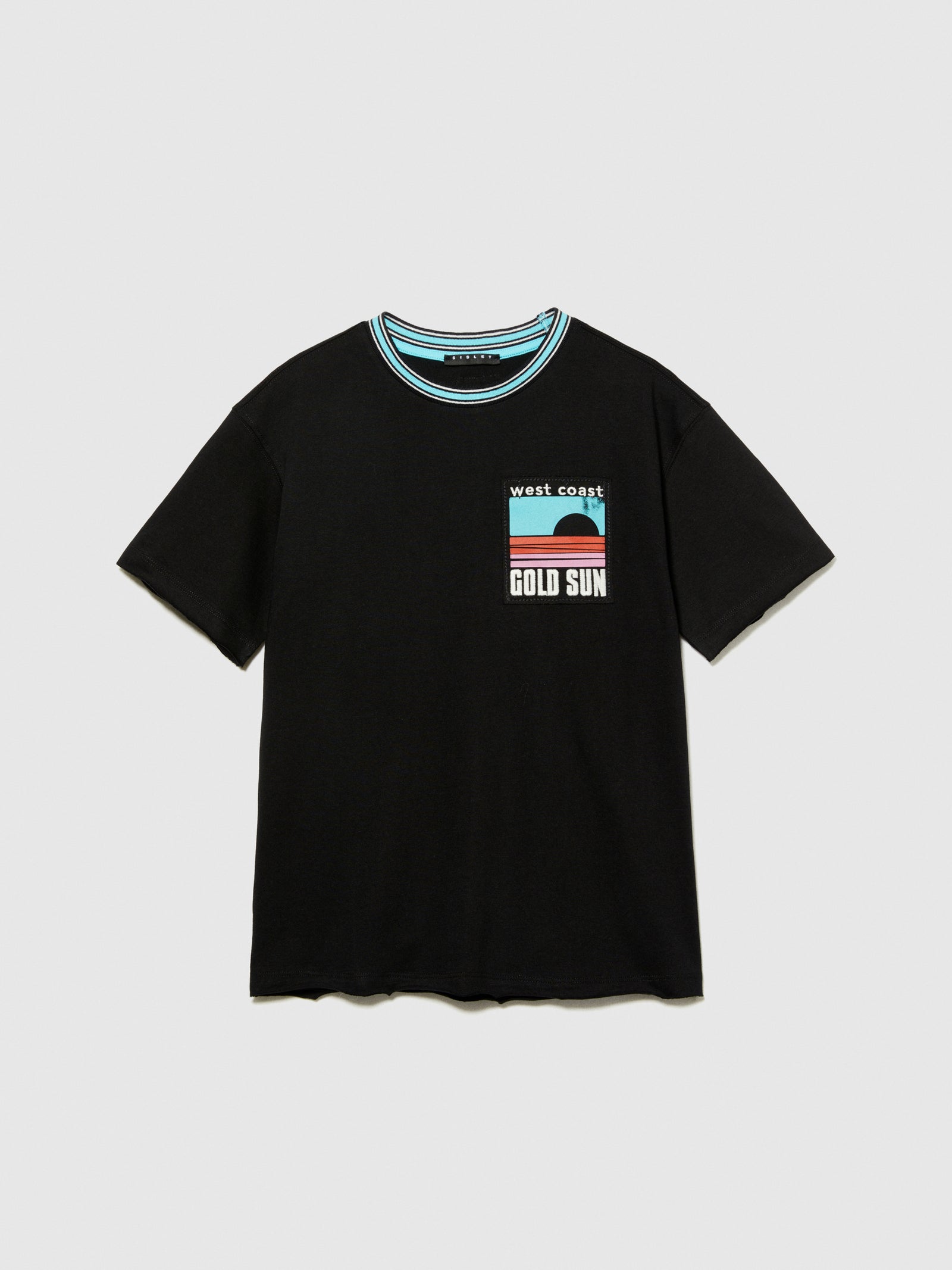 T-shirt con stampa ricamata da bambino nero | Sisley young Outlet