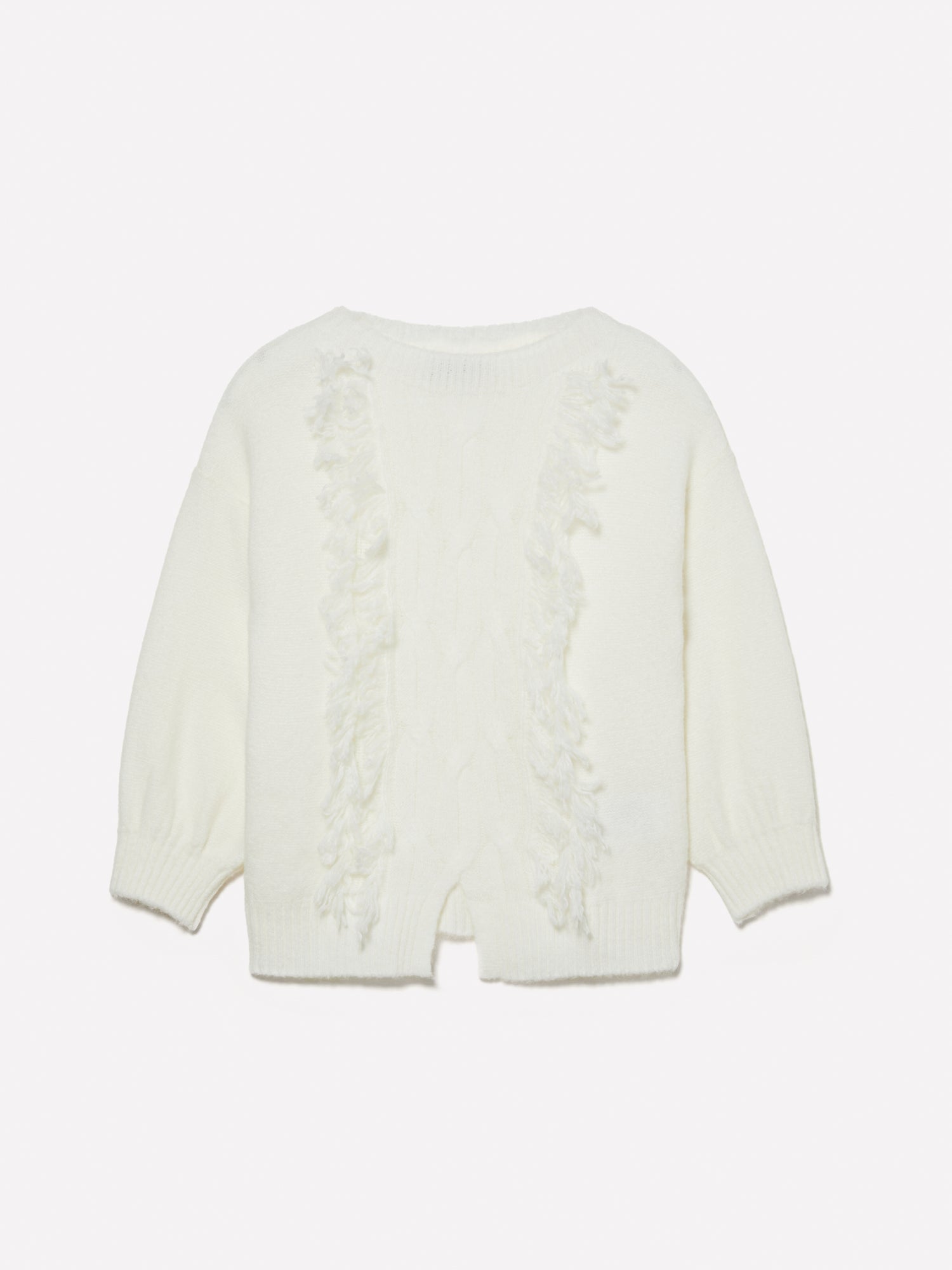 Maglia con treccia e frange da bambina bianco panna | Sisley young Outlet