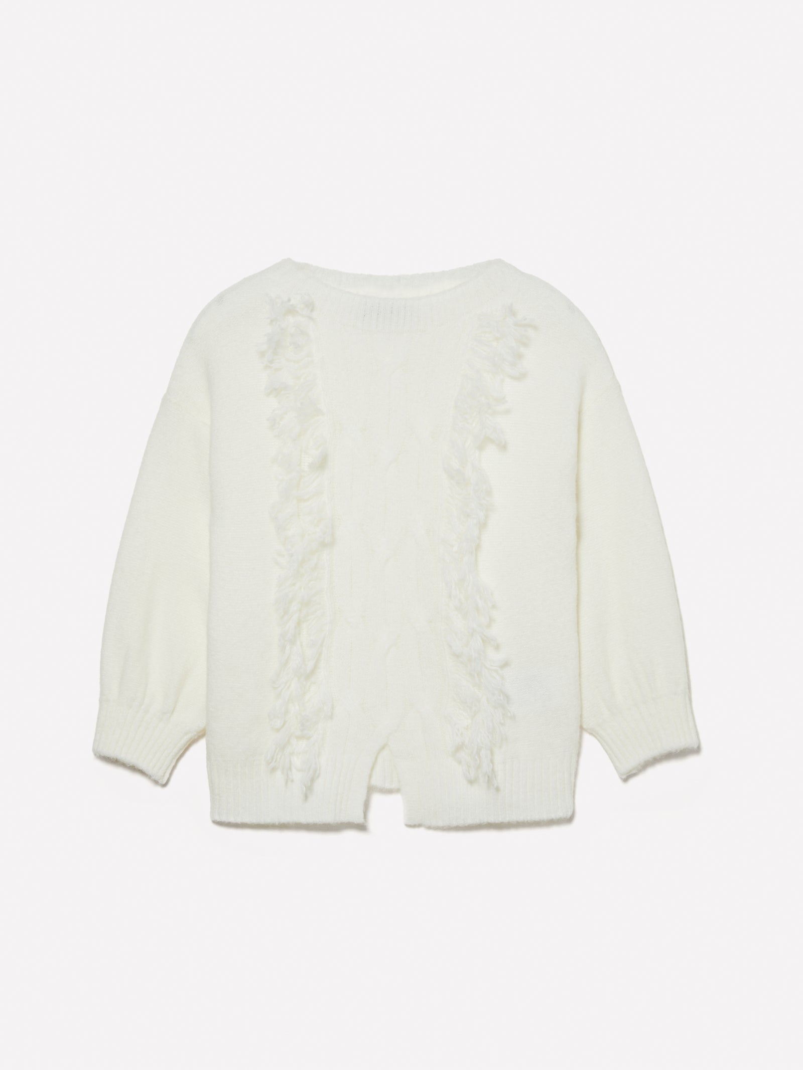 Maglia con treccia e frange da bambina bianco panna | Sisley young Outlet