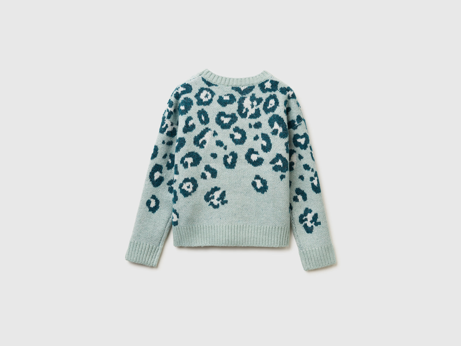 Maglia animalier in misto lana da bambina verde acqua 2 | Benetton Outlet