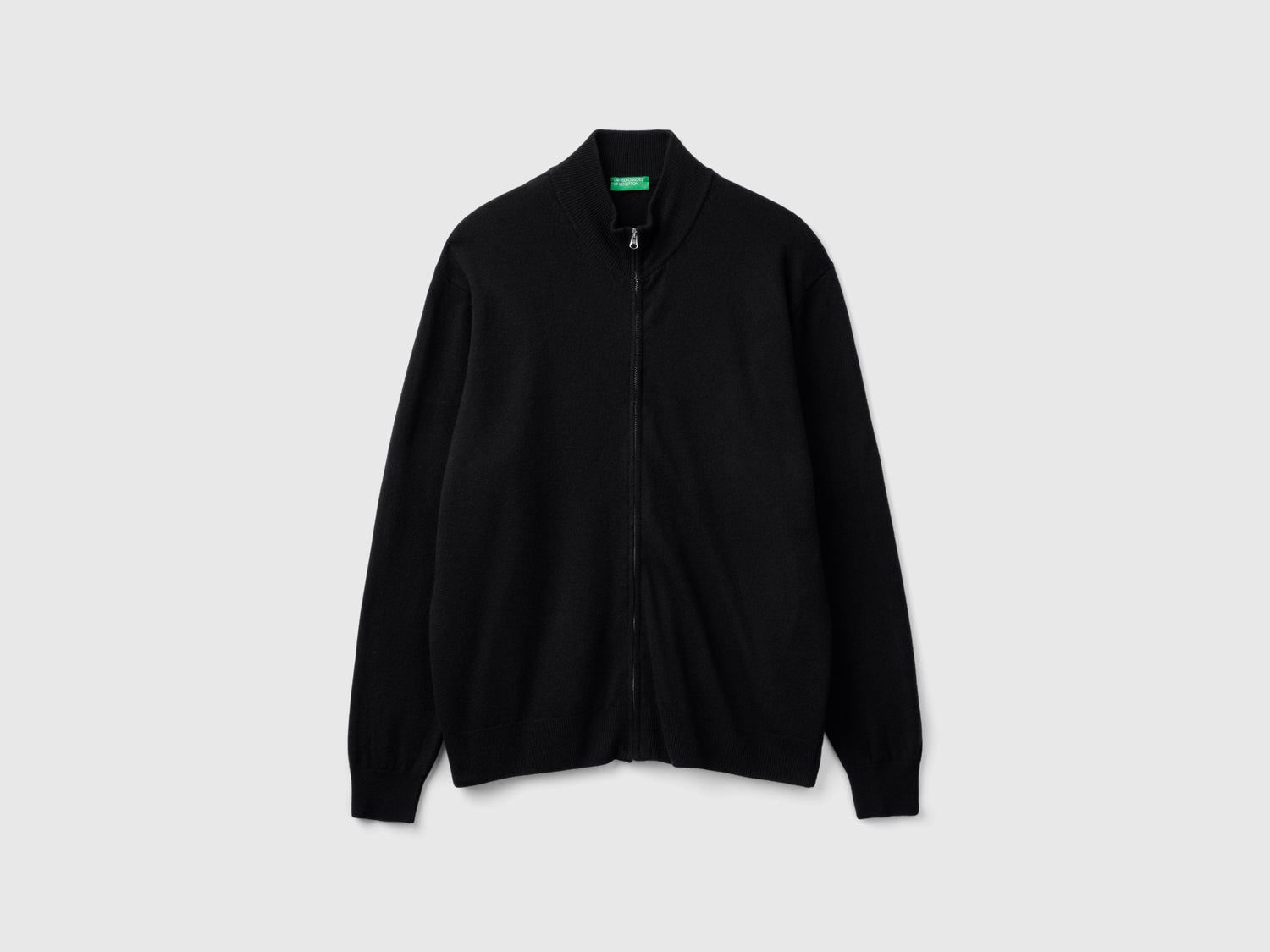 Cardigan con zip in pura lana Merino da uomo nero | Benetton Outlet