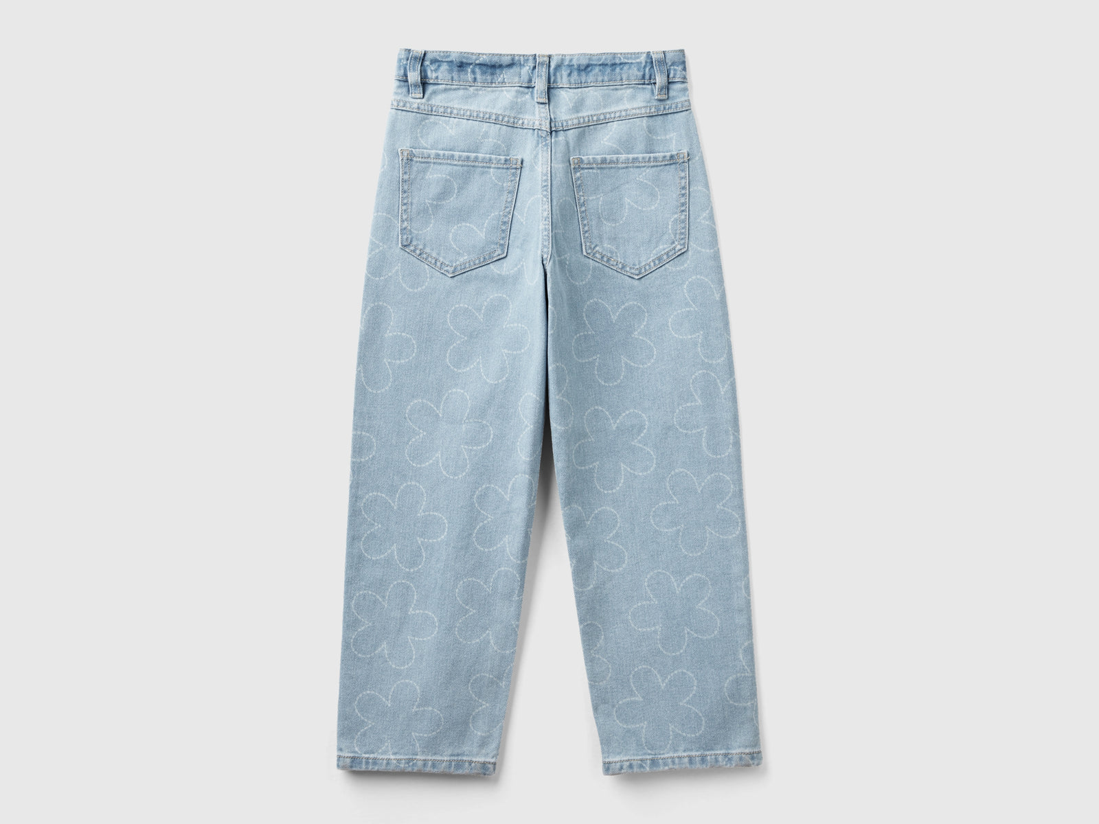 Jeans straight fit con fiori da bambina celeste 2 | Benetton Outlet