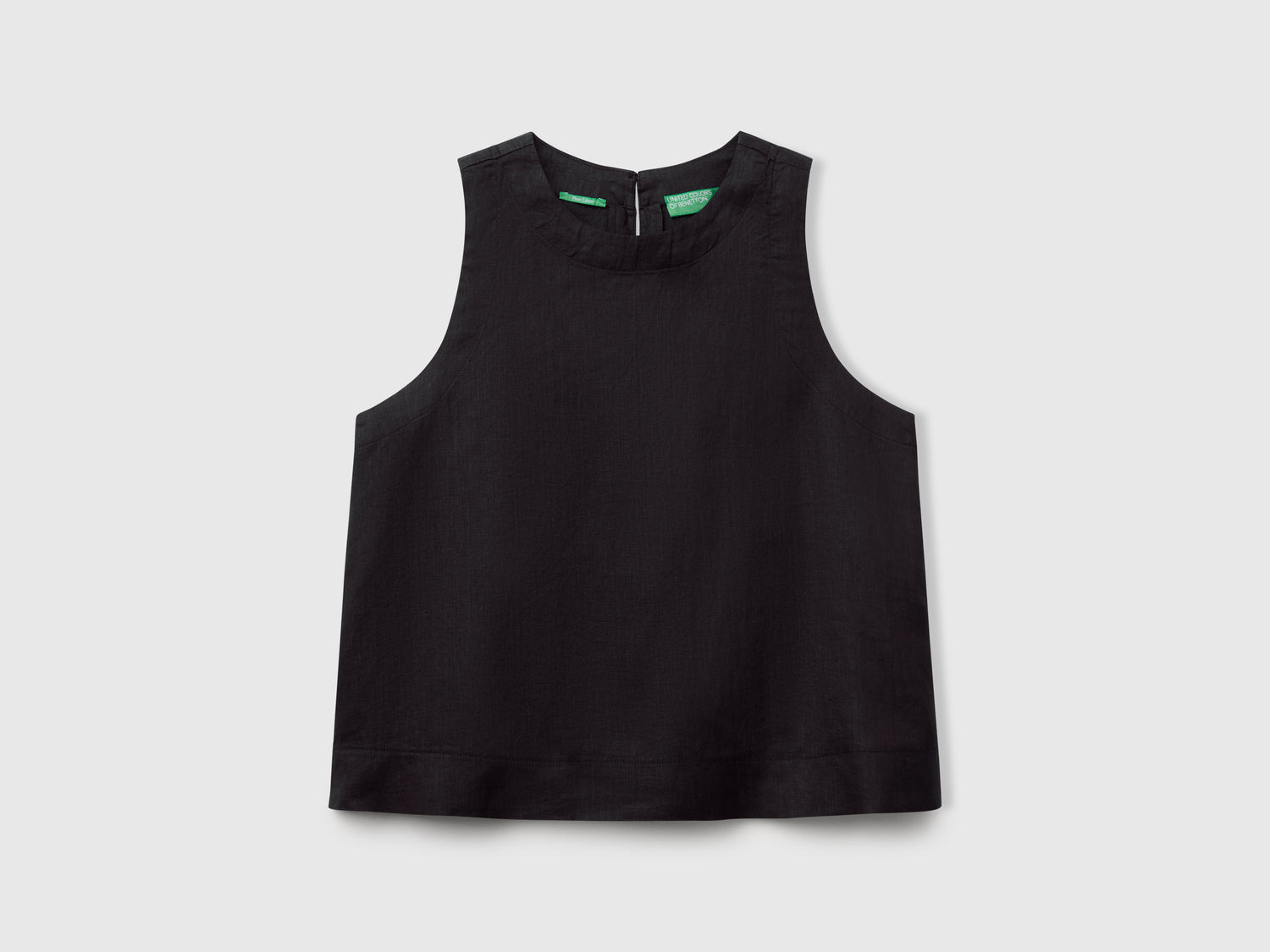 Top smanicato in puro lino da donna nero | Benetton Outlet