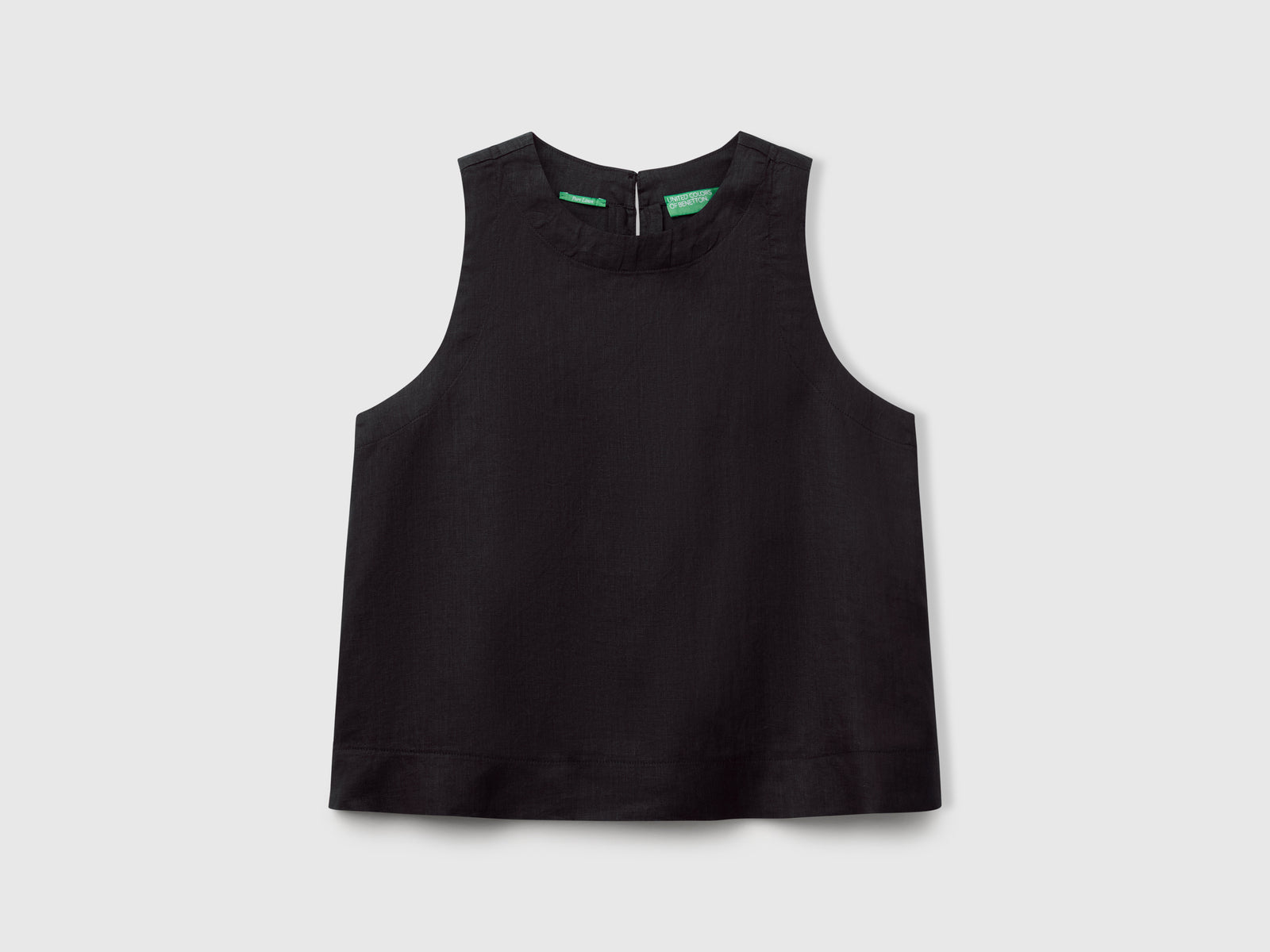 Top smanicato in puro lino da donna nero | Benetton Outlet