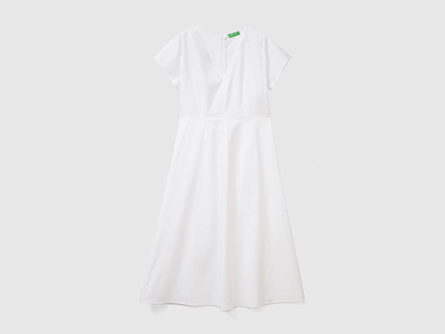 Abito lungo in puro cotone con scollo a V da donna bianco | Benetton Outlet