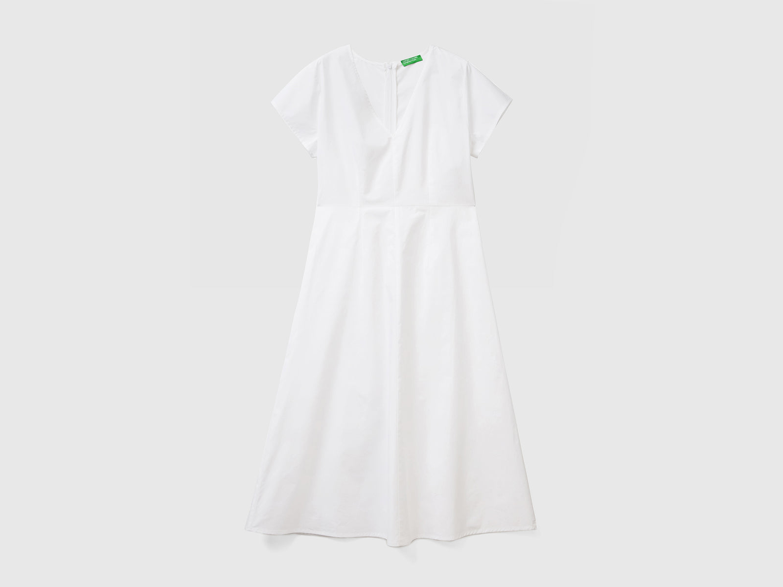 Abito lungo in puro cotone con scollo a V da donna bianco | Benetton Outlet