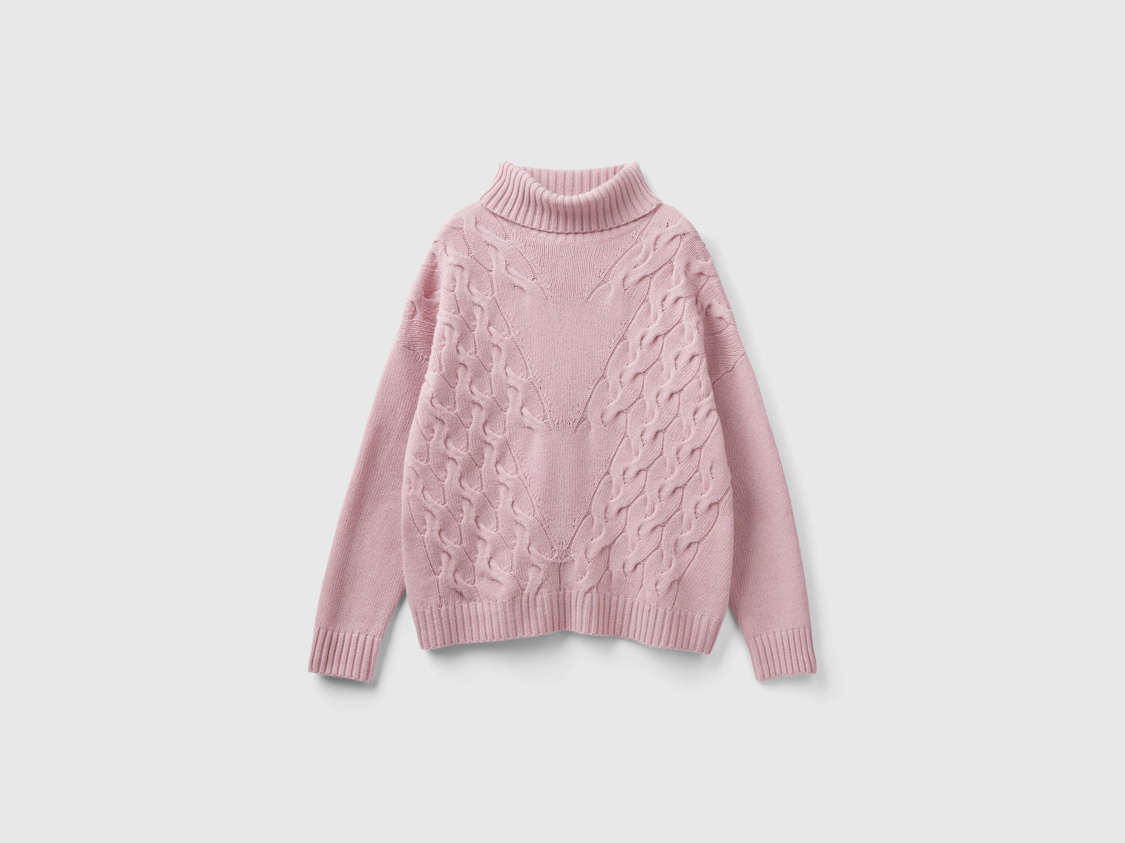 Dolcevita con trecce da donna rosa tenue | Benetton Outlet