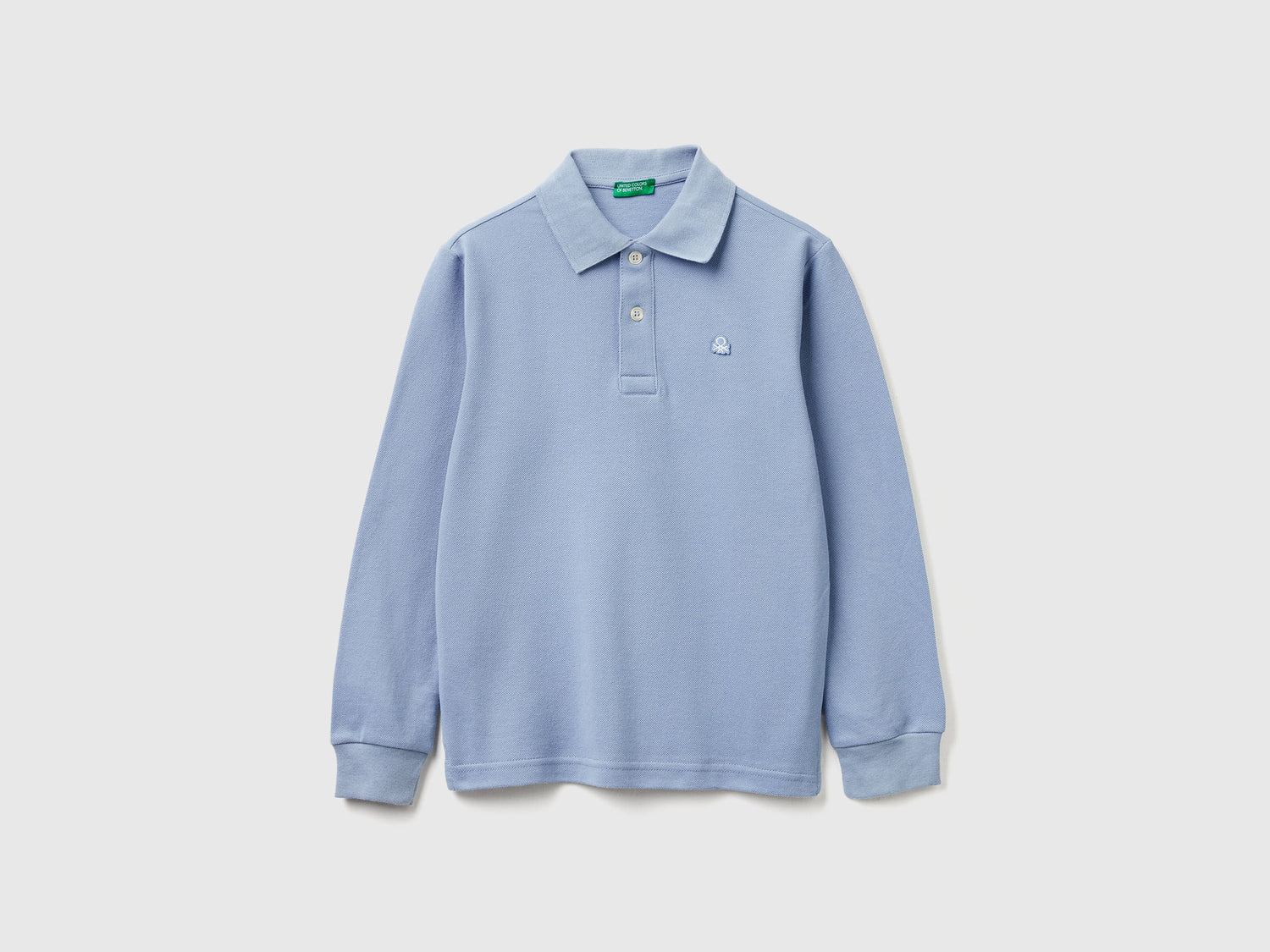 Polo manica lunga cotone da bambino azzurro | Benetton Outlet