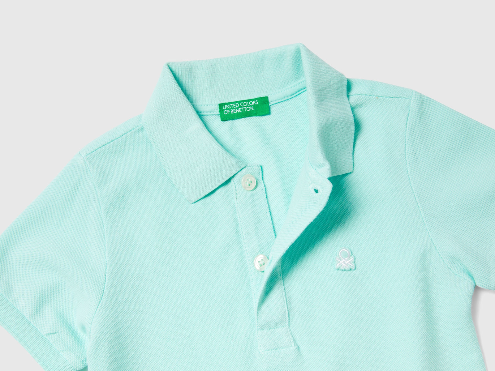 Polo manica corta in cotone biologico da bimbo verde acqua 2 | Benetton Outlet