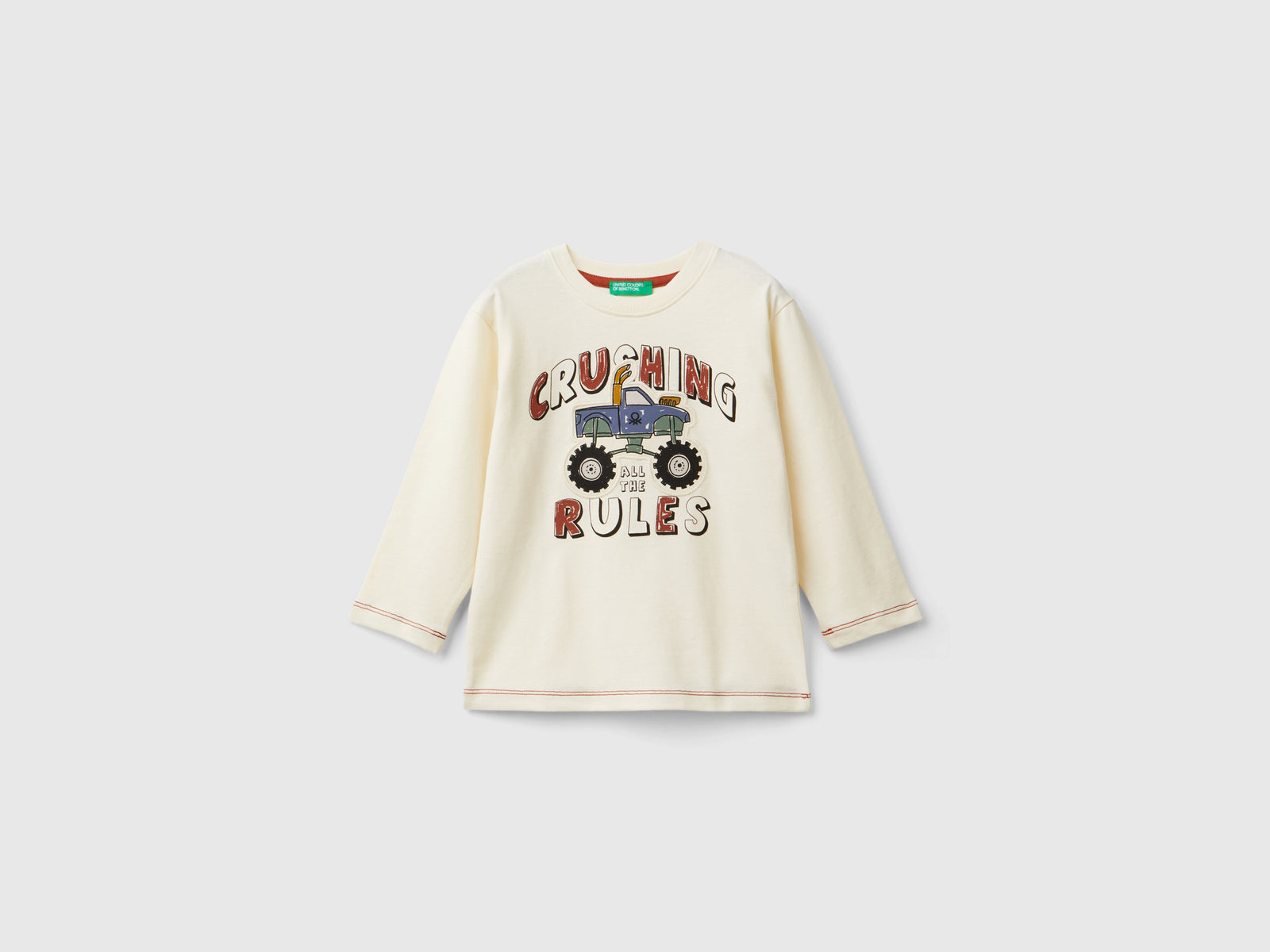 Maglietta con stampa e applicazione da bimbo bianco panna | Benetton Outlet