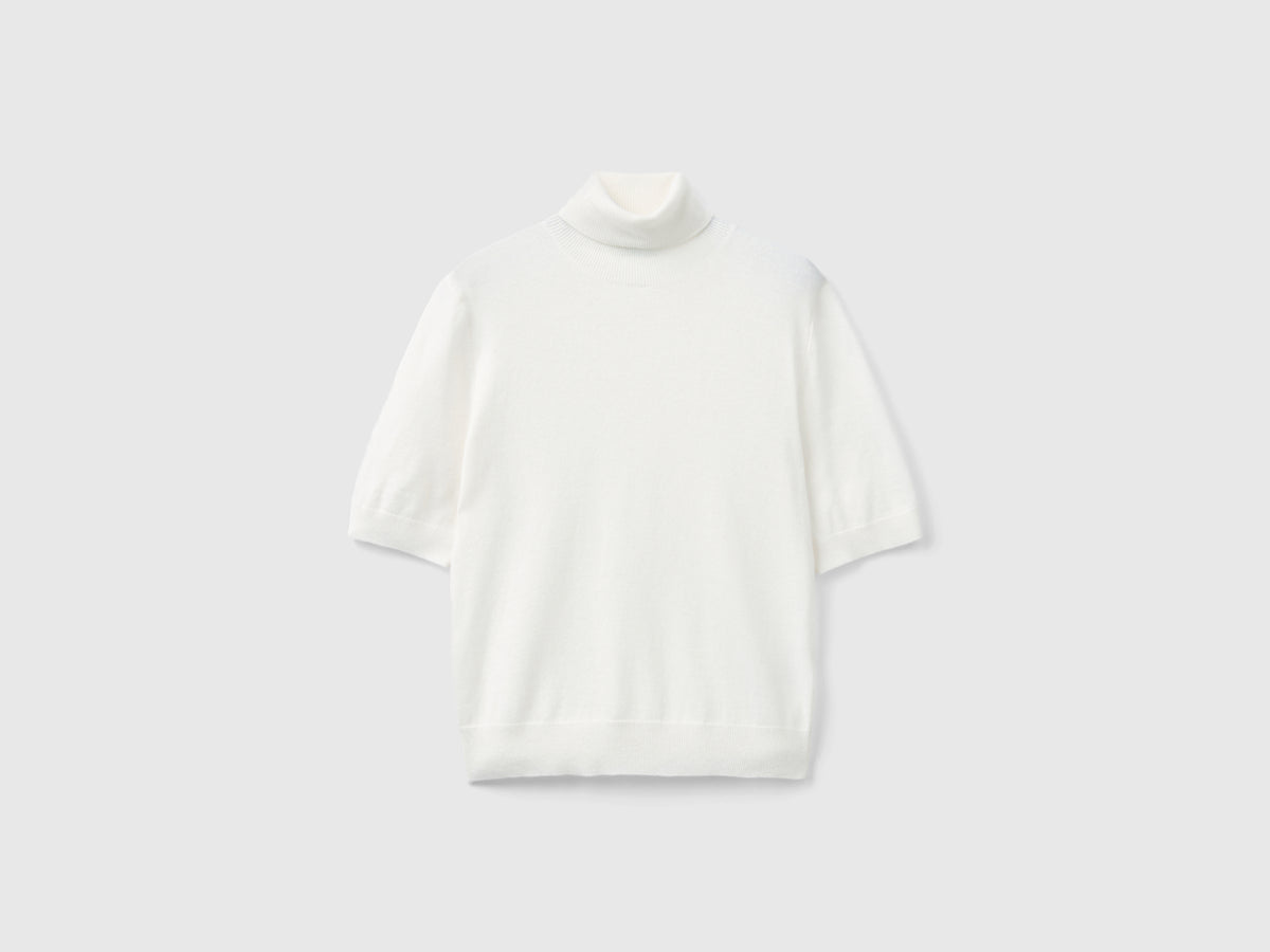 Dolcevita a manica corta in misto cashmere