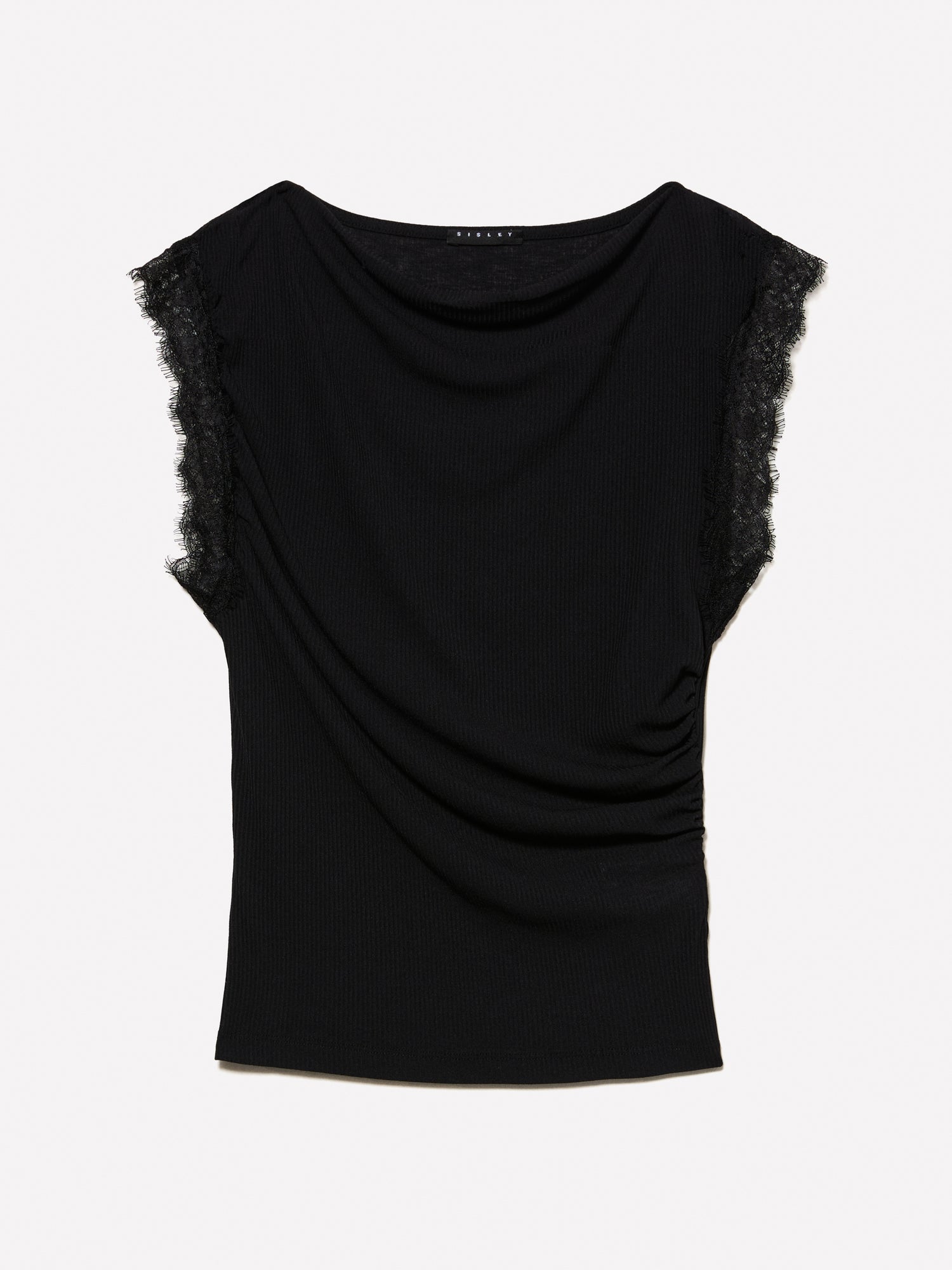 Top a costine con pizzo da donna nero | Sisley Outlet