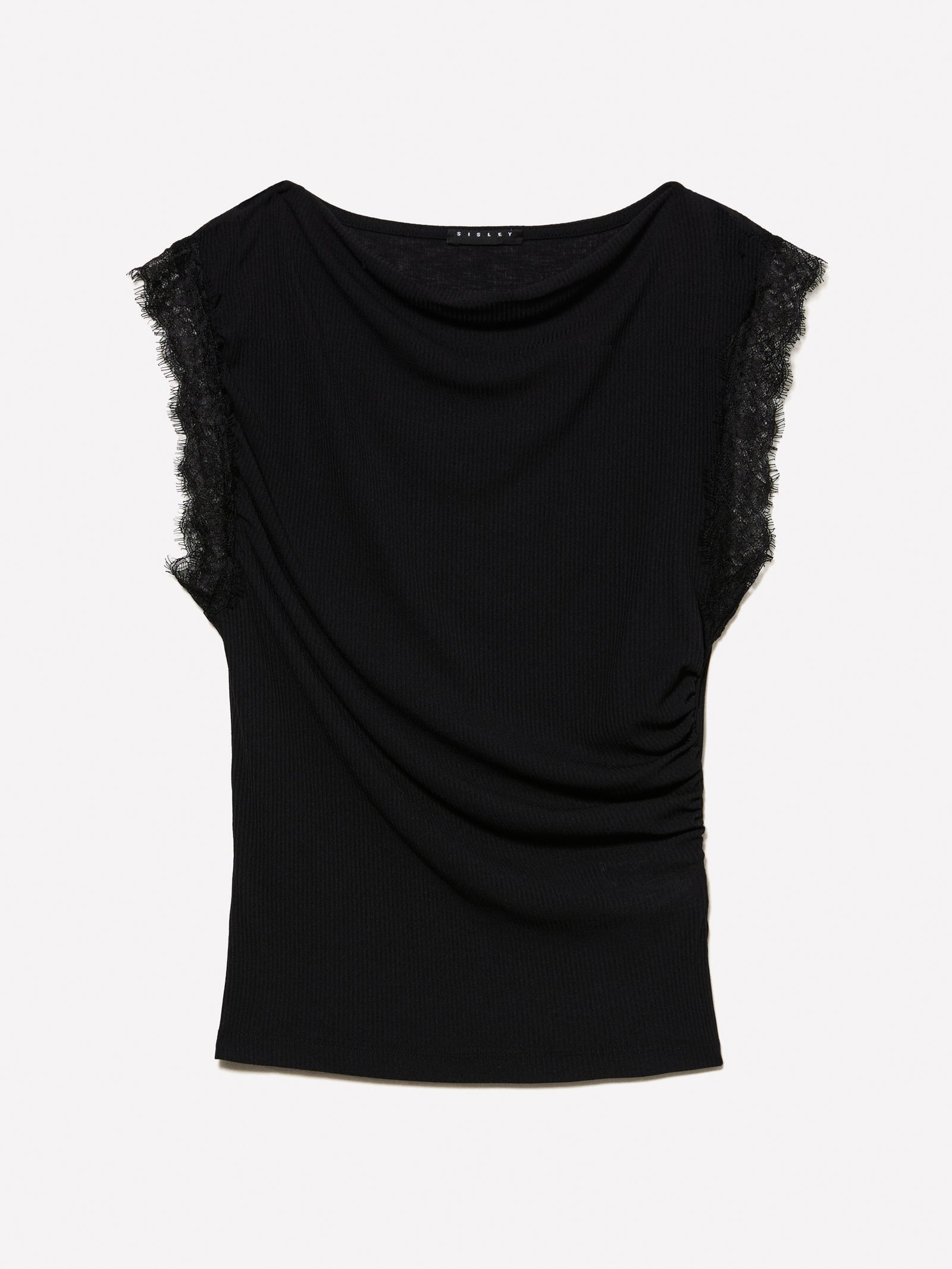 Top a costine con pizzo da donna nero | Sisley Outlet