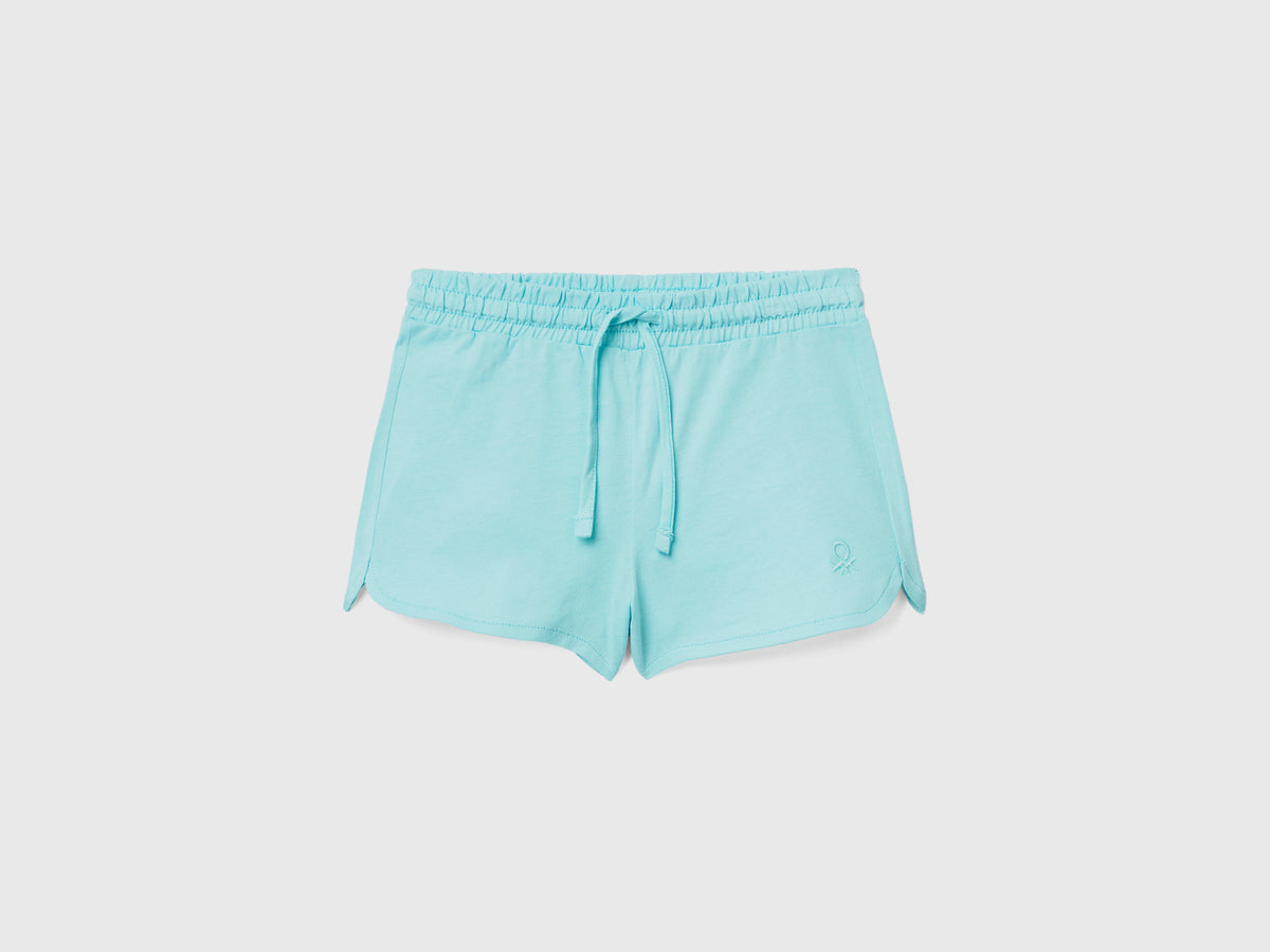 Pantaloni corti in puro cotone da bimba azzurro | Benetton Outlet