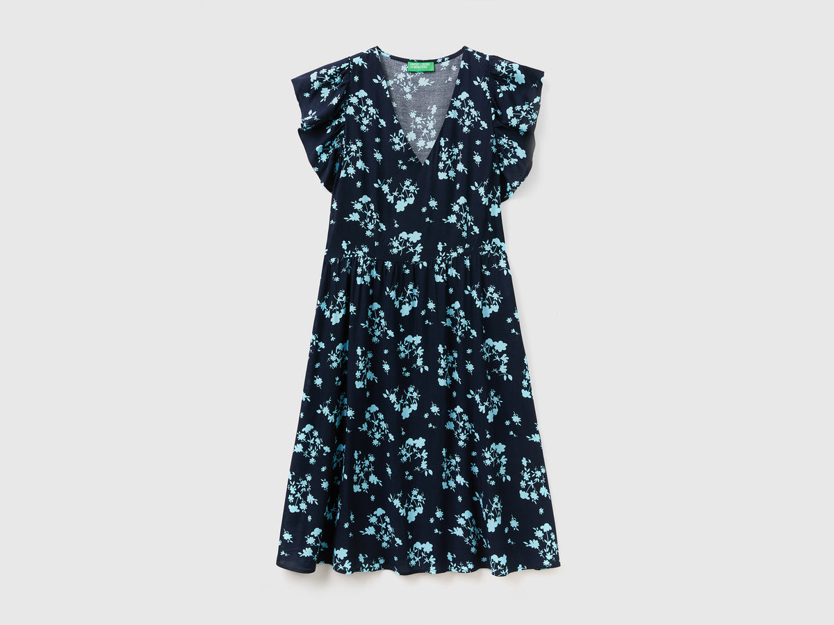 Vestito corto con scollo a V in tessuto fluido e leggero di pura viscosa