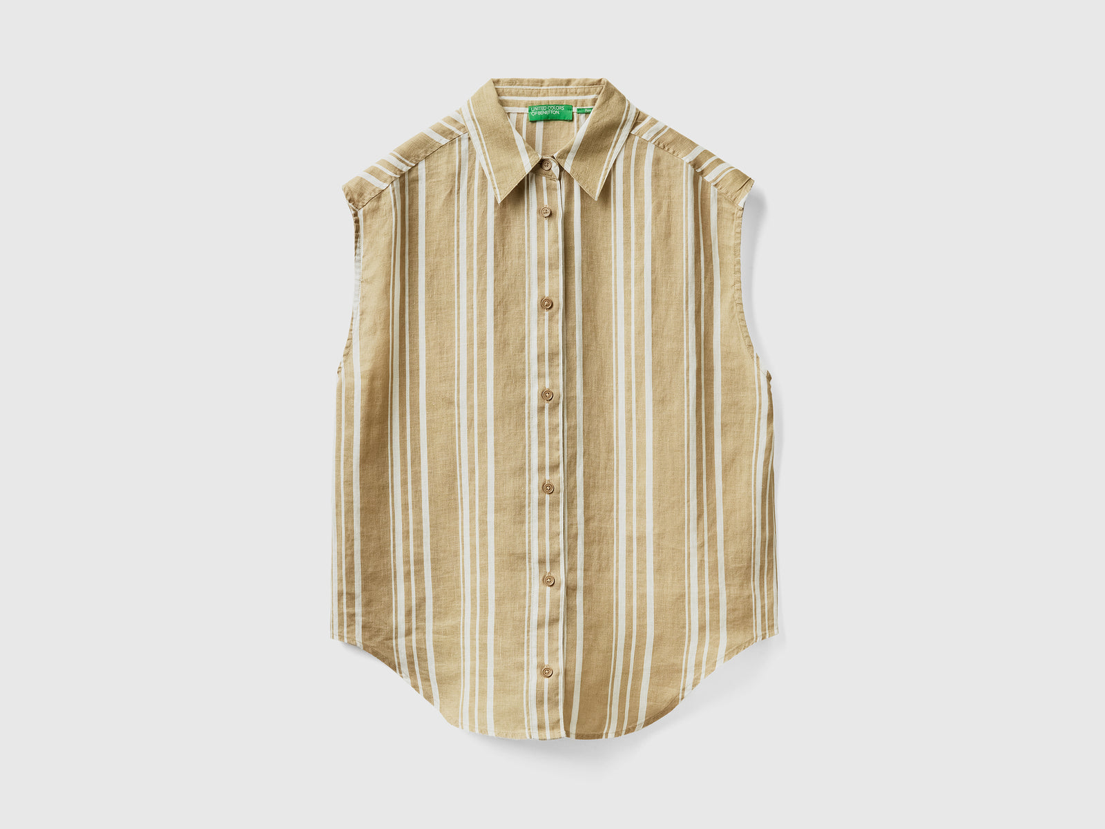 Camicia smanicata in puro lino con stampa fantasia su tutto il capo da donna beige | Benetton Outlet