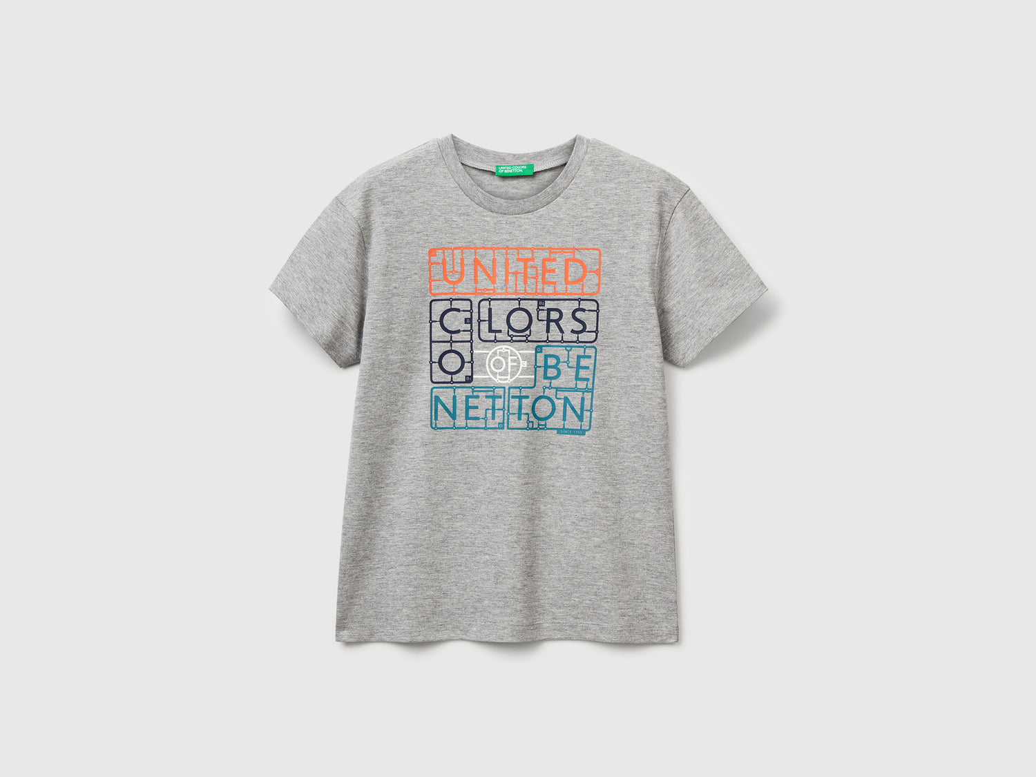 Maglietta in cotone con stampa da bambino grigio chiaro | Benetton Outlet