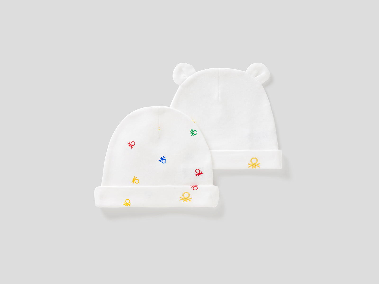 Due cappellini in 100% cotone da neonato bianco | Benetton Outlet
